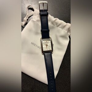 Michael Kors Monroe Silver-Tone and Leather Watch